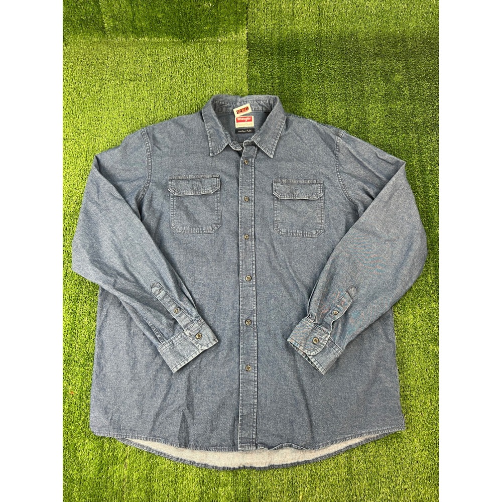 Wrangler Mens Blue Comfort Flex Denim Button Down Shirt 2XT Long Sleeve